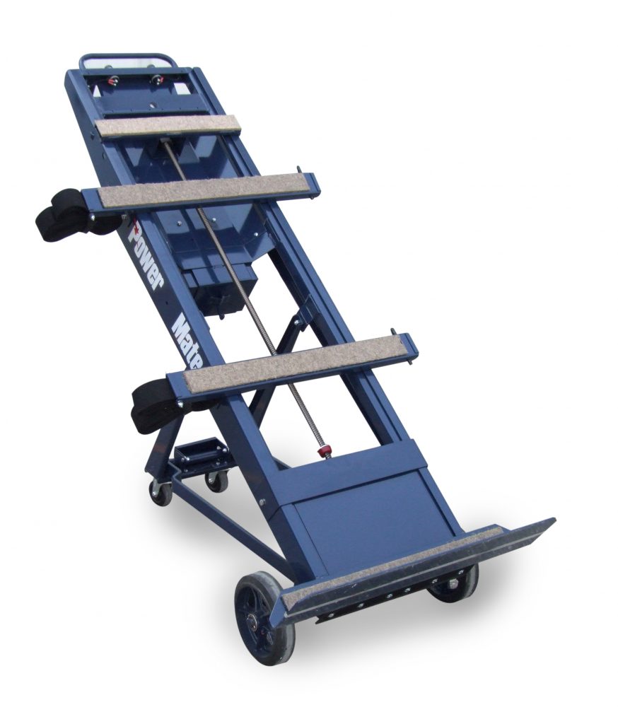 Schodołaz towarowy PowerMate M2B z rozłożonymi kołami bocznymi.